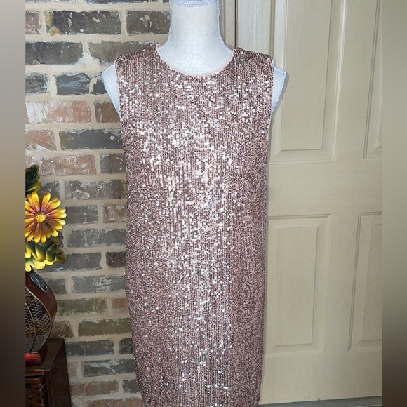 NWT She + Sky Sequined Sheath Rose Gold Pink Size Small - Picture 4 of 11